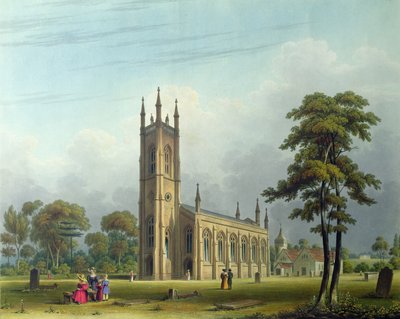 Vista suroeste de la iglesia de San Nicolás, Lower Tooting de Thomas Witlam Atkinson